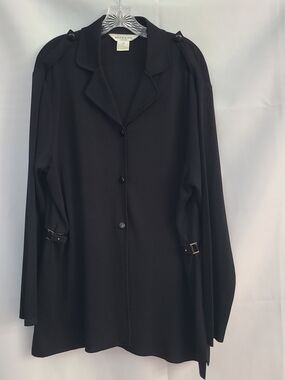 Misook Sz 1X Black Side Detail Buckle Shoulder Button Accent Neutral Cardigan